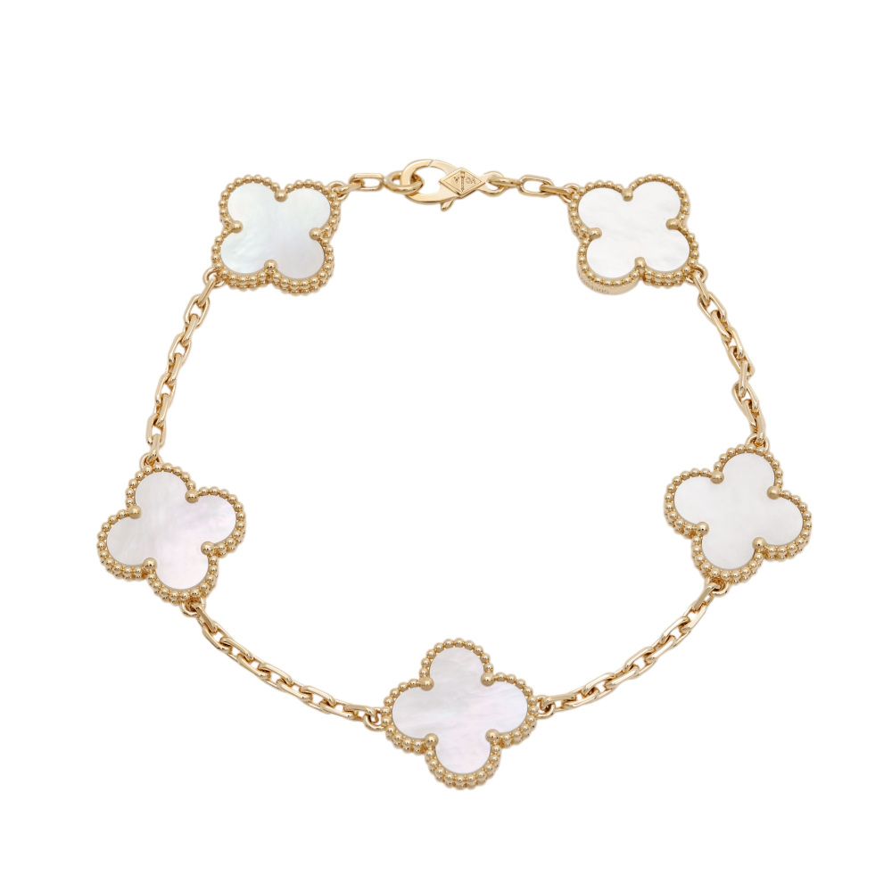 Van Cleef & Arpels Vintage Alhambra 5 Motifs Bracelet 18K Yellow Gold Mother of Pearl VCARA41800