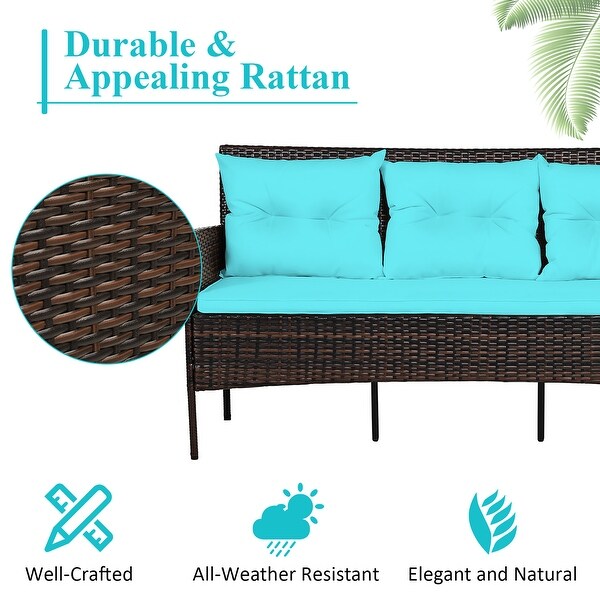 Costway 3PCS Patio Rattan Furniture Set 3Seat Sofa Cushioned Table