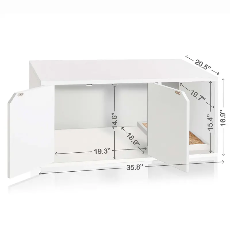 Way Basics Eco Cat Litter Box Enclosure Modern Cat Furniture, White
