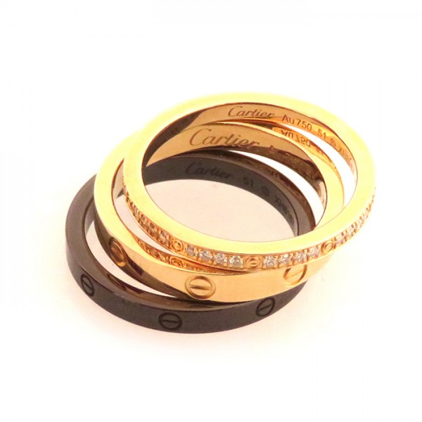 Cartier Love Three Soup Ring 18K Rose Gold & Ceramic Diamond