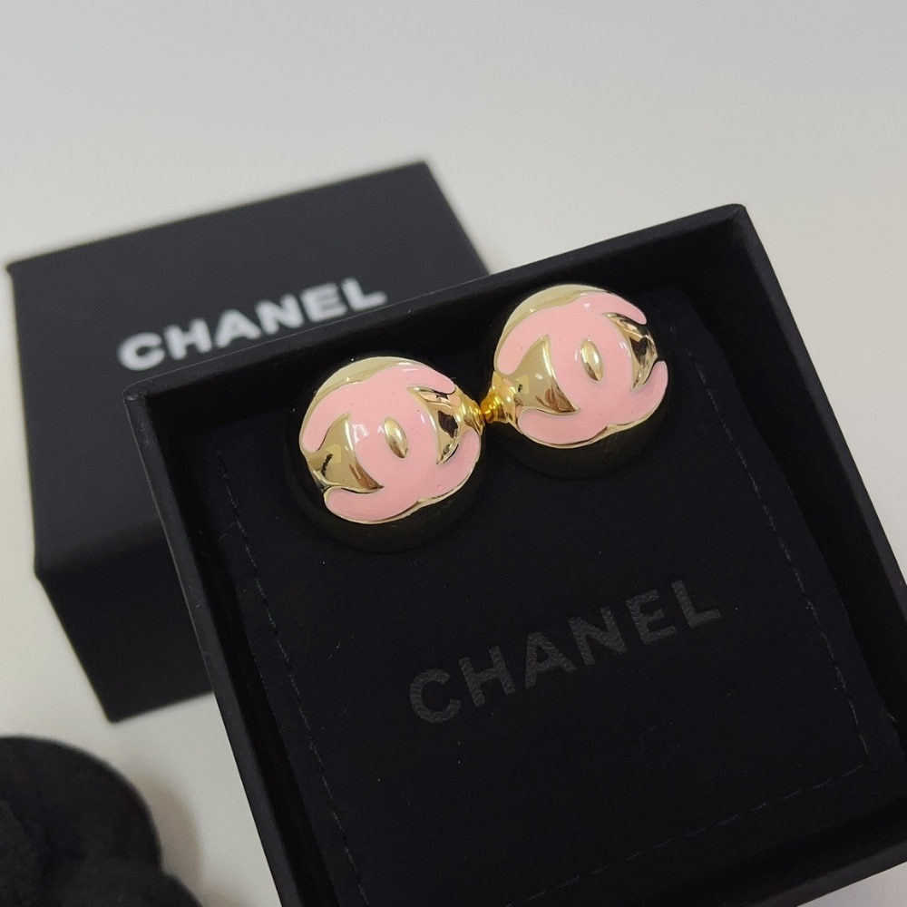 Chanel Stud Earrings Gold Pink Abe810 B19198 Nacve