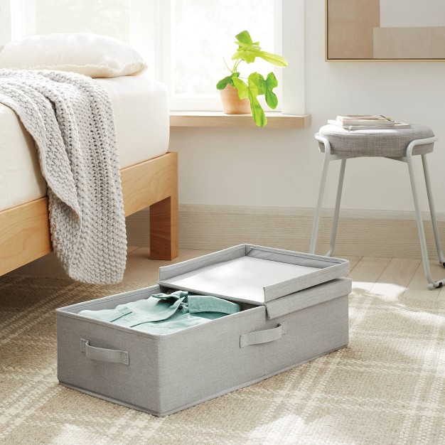 Underbed Fabric Bin With Lid Light Gray