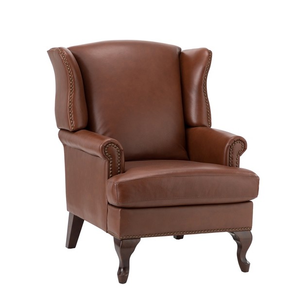 Helmuth Wooden Upholstery Genuine Leather Armchair For Livingroom Karat Home