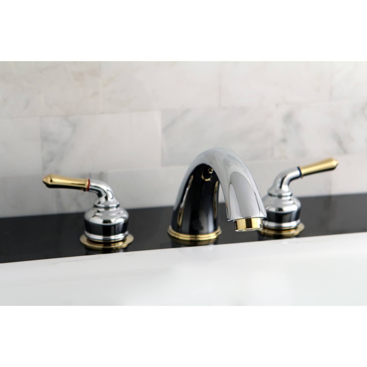 Kingston Brass Magellan Chrome u0026 Polished Brass Two-Handle Roman Tub Filler KC364