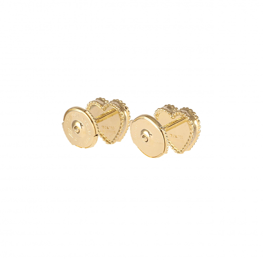 Van Cleef & Arpels Sweet Alhambra Heart Motif Earrings 18K Yellow Gold Mother of Pearl
