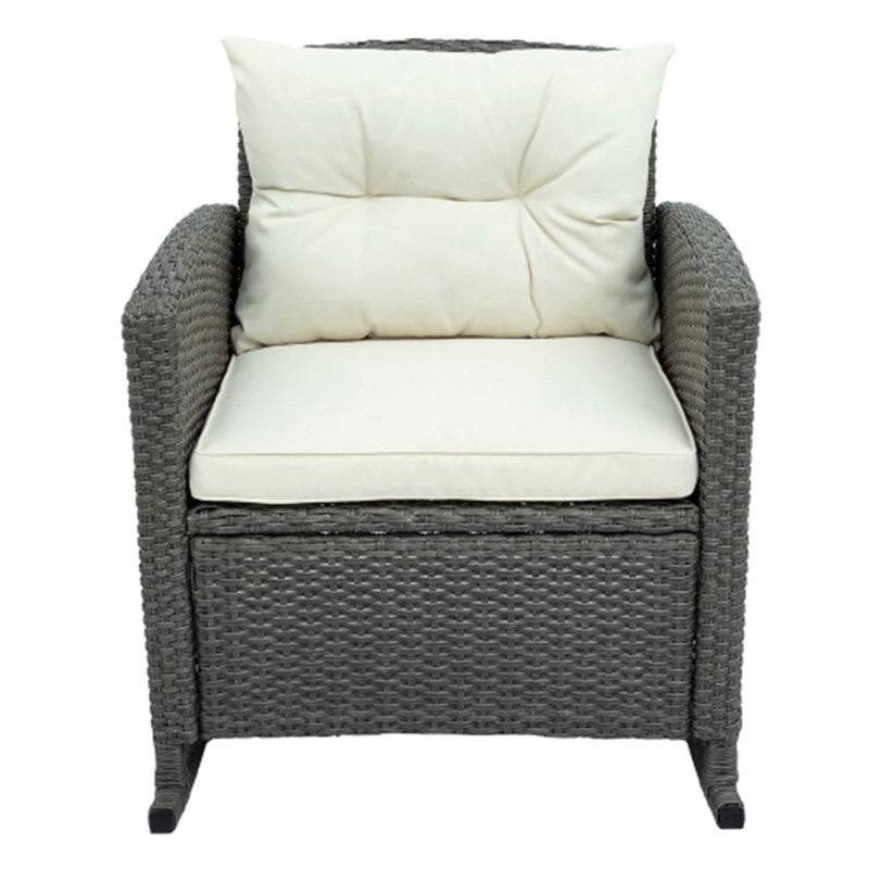 3 Piece Wicker Rattan Set with Rocking Chair,Glass-Top Table Beige
