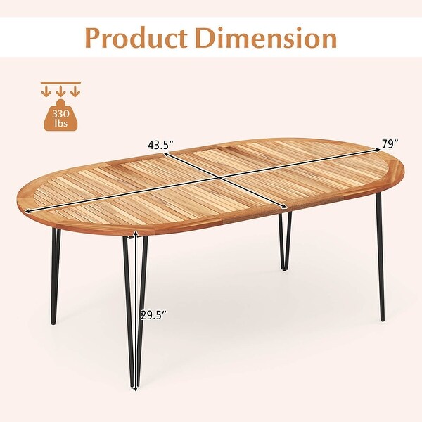 Gymax 79'' Patio Dining Table w/ Umbrella Hole Acacia Wood Tabletop and