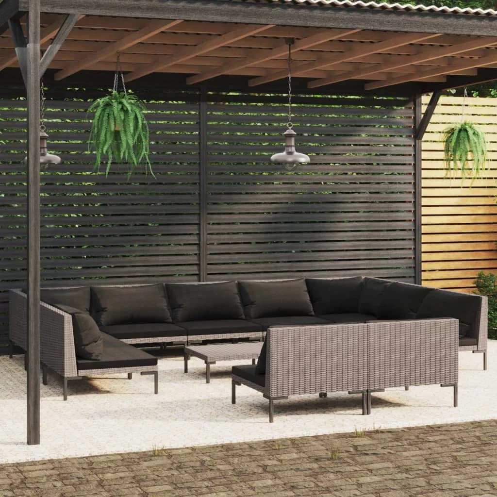 sell well Garden Outdoor Lawn Yard Terrace Balcony Seat Seating Sitting Chair Bench Furniture Patio Sofa Set 12 Piece Patio Lounge Set with Cushions Poly Rattan Dark Gray