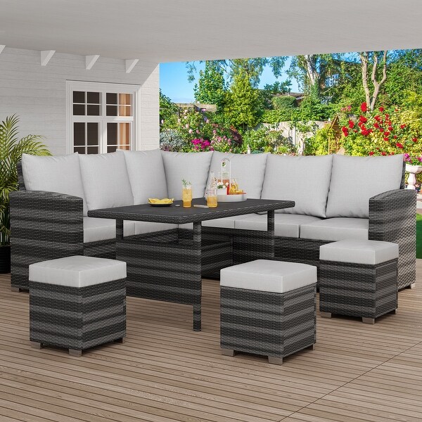 Patio Furniture Set,7 PCS Outdoor Patio Furniture,PE Rattan Grey Wicker with Dining Table andChair