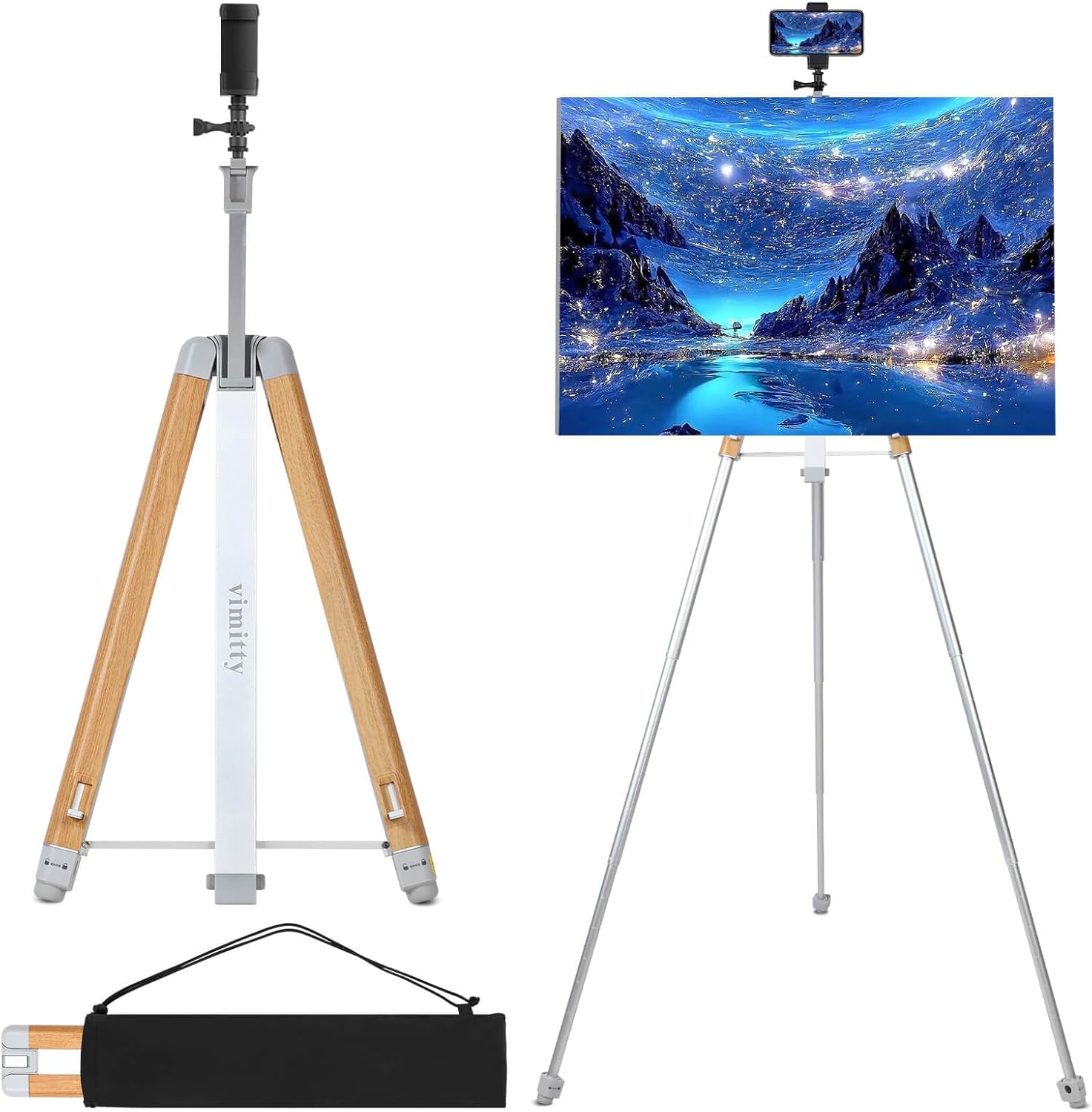 Vimmity Portable Aluminum Easel Stand, Adjustable 17 -58 , Compact Tripod for Painting & Display, Walnut Silver