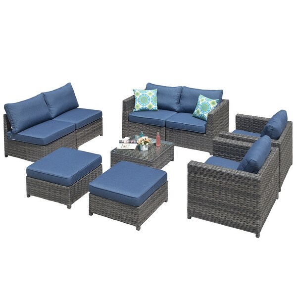 OVIOS Patio Furniture Deep Seat Wicker 9piece Set
