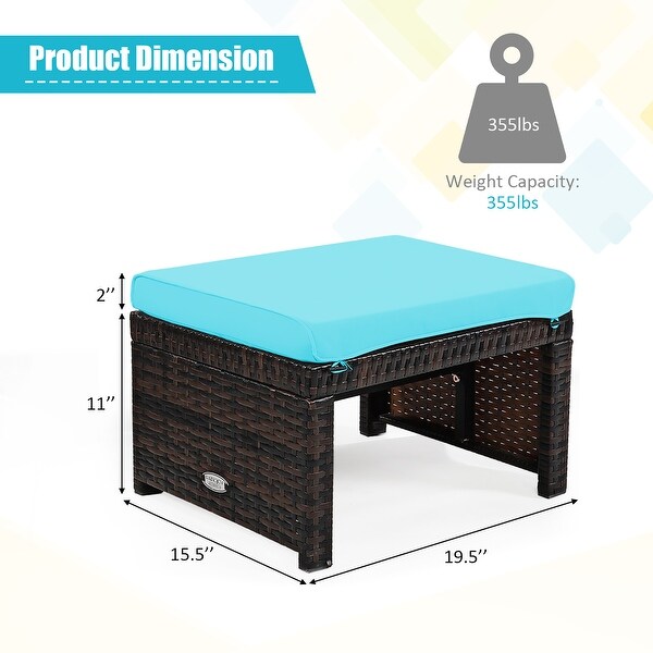 Costway 2PCS Patio Rattan Ottoman Cushioned Seat Foot Rest Furniture