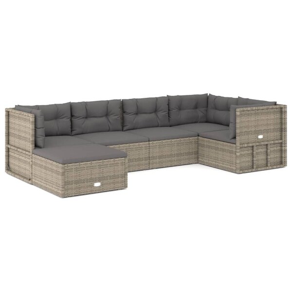 vidaXL 6 Piece Patio Lounge Set with Cushions Gray Poly Rattan