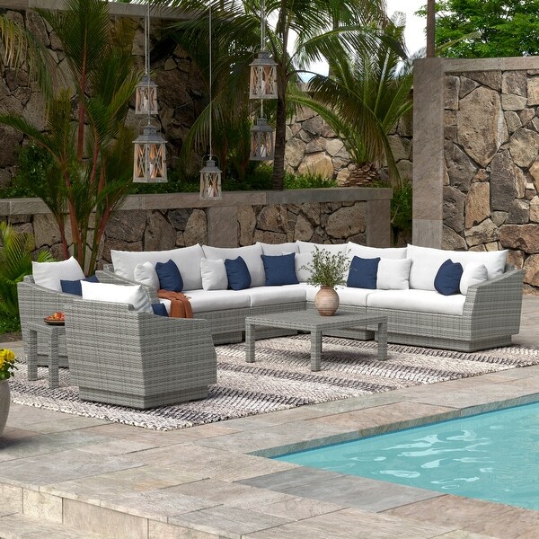 Cannes 9 Piece Sunbrella Outdoor Patio Sectional and Table