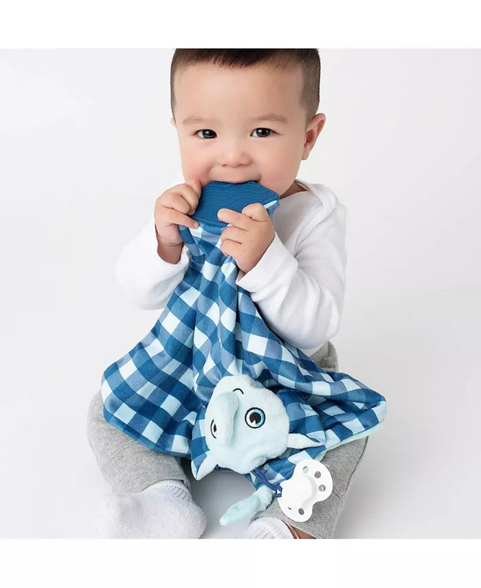 Booginhead Pacifier Holder Stuffed Animal Pacifier Lovey with Baby Teether, Elephant 2-Pack