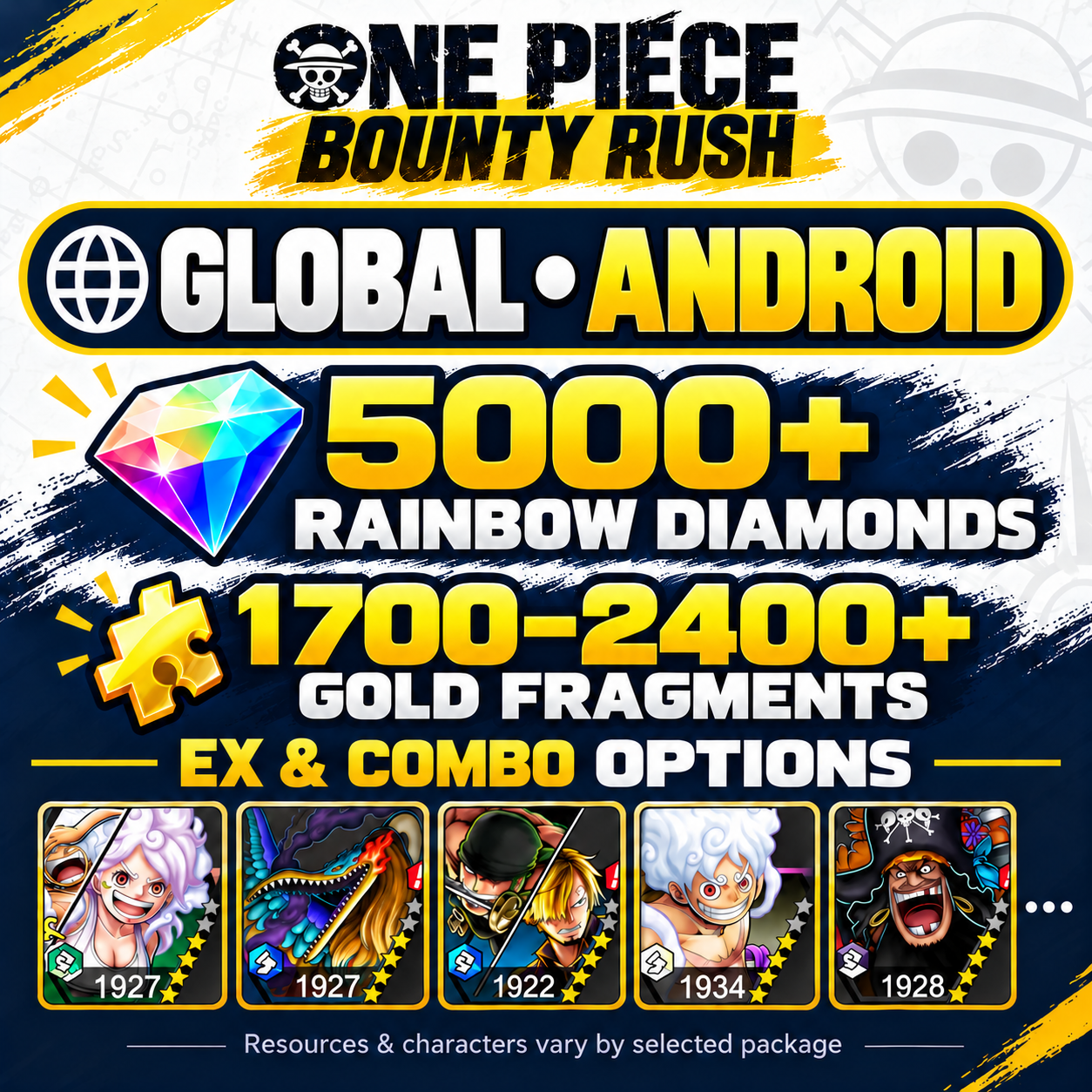 [Global] One Piece Bounty Rush OPBR Starter Accounts | 5000+ Rainbow Diamonds | Android