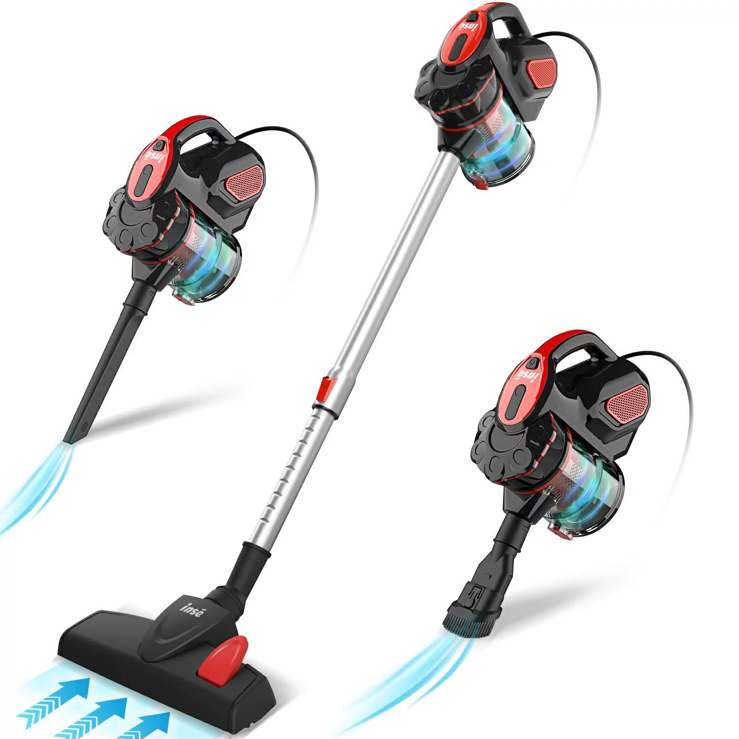 INSE Corded Vacuum Cleaner, 3 in 1 Stick Vacuum with 18kPa Powerful Suction 600W Motor, Lightweight Handheld Vacuum for Pet Hair Hard Floor Home