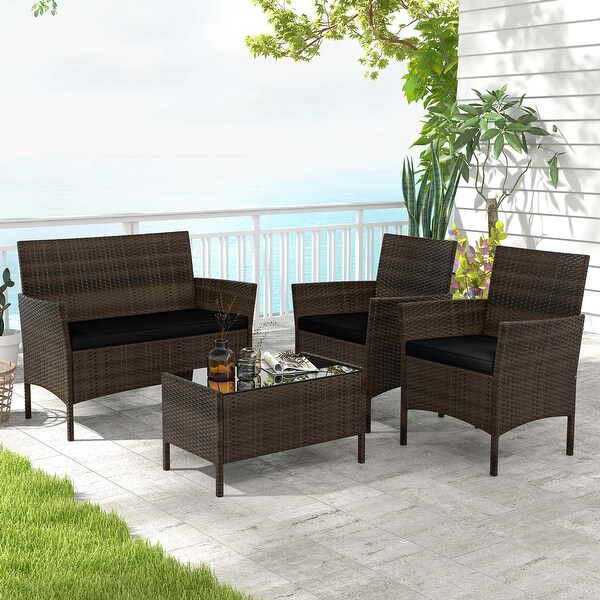 Costway 4 PCS Patio Furniture Set with Washable Cushions and Tempered