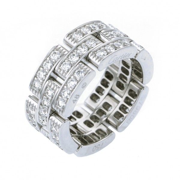 Cartier Mayon Pantale Triple Pave Ring 18K White Gold Diamond