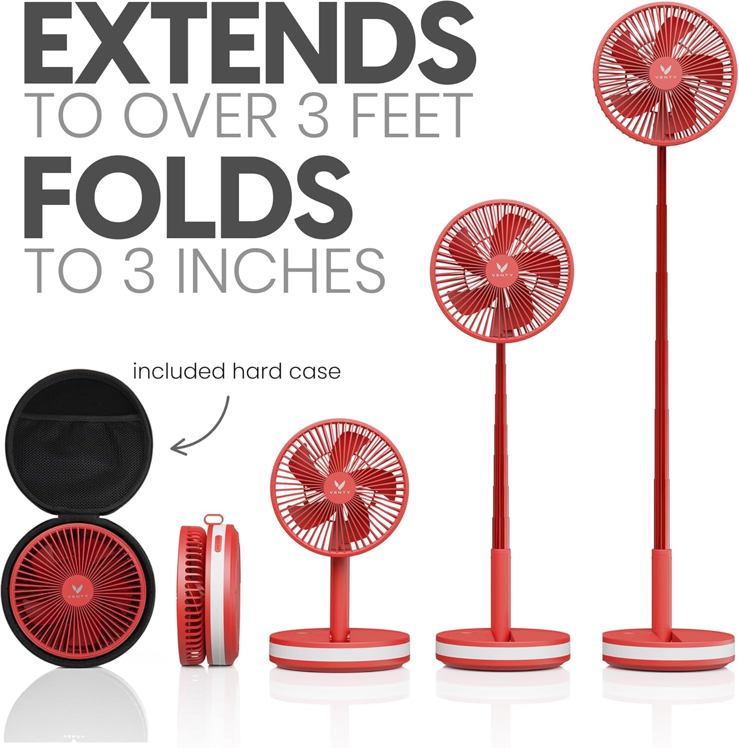 VENTY Portable Fan - Wireless Battery Operated Fan - 4 Speeds - LED Lighting - Carry Case & Remote Control - Cruise Travel - Outdoor Travel RV Power Bank With USB-C Port (Black with Case)