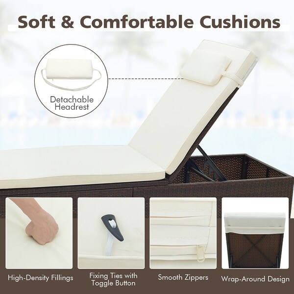 1/2 PCS Patio Chaise Lounge Rattan Reclining Chair w/Adjust Backrest