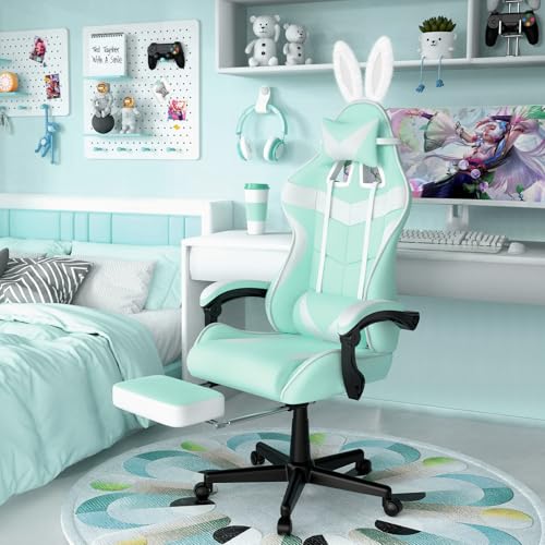 Soontrans Gaming Chair with Footrest,Computer Office Chair, Ergonomic Gamer Chair with Height Adjustment,Headrest and Lumbar Support Gamer Chair(Storm Blue)