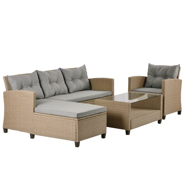 4Piece Classic Conversation Set,Wicker Rattan Patio Sofa with Cushions