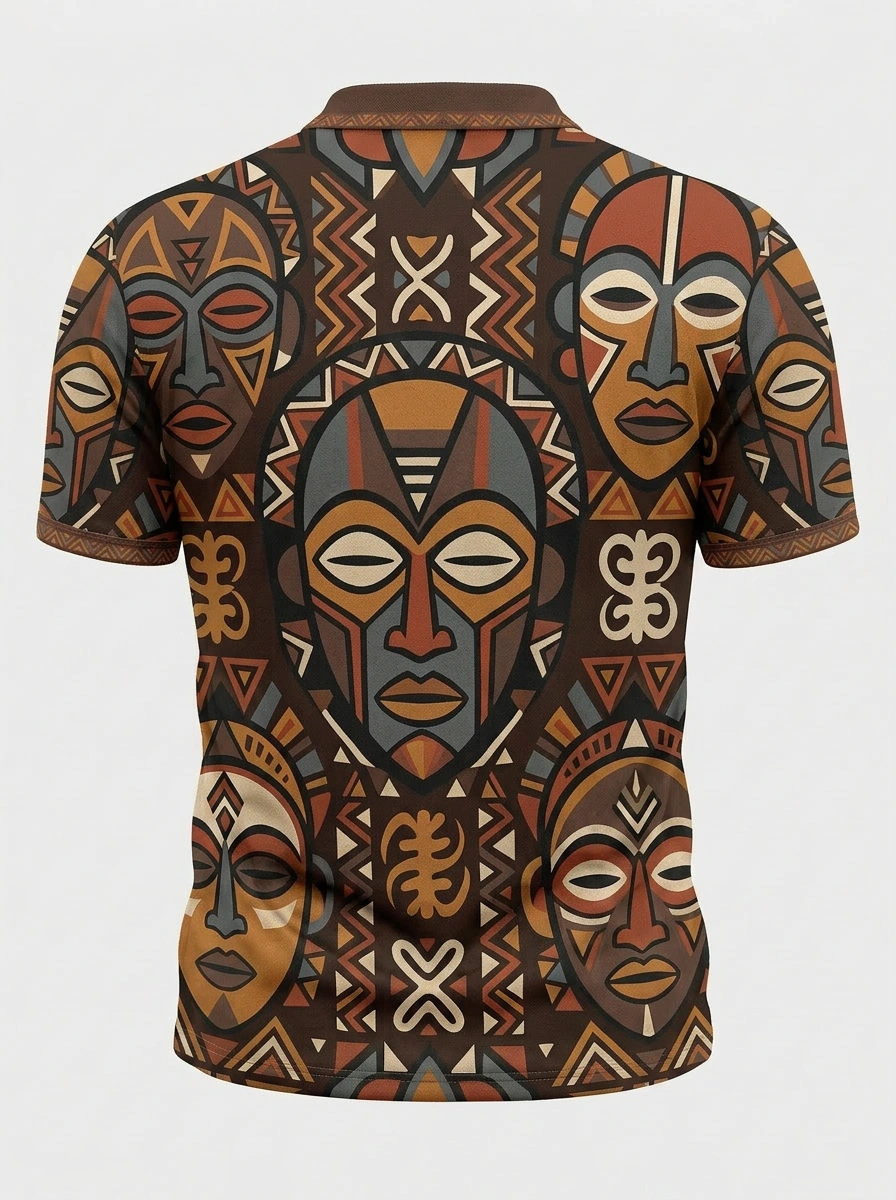 Moisture Wicking Golf Polo 3D African Tribal Mask Button Short Sleeve Golf Polo Shirt