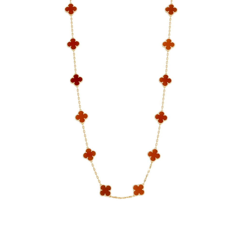 Van Cleef & Arpels Vintage Alhambra 20 Motifs Necklace 18K Yellow Gold Chalcedony VCARD39800