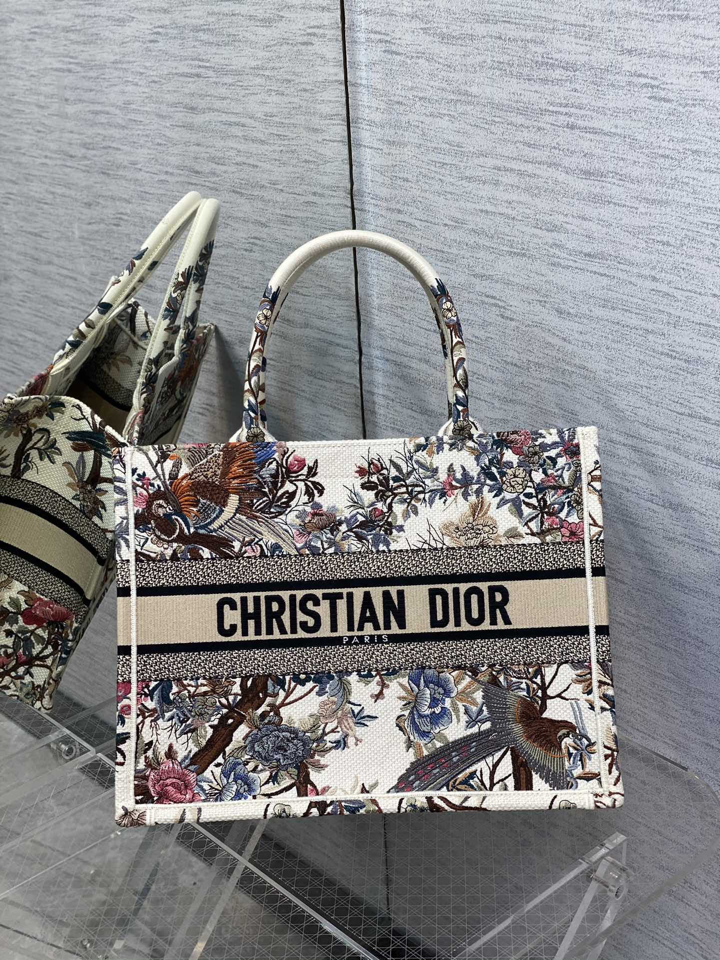 Dior  Canvas Embroidered Medium Jardin D'Hiver Book Tote Bag - cnluxepick