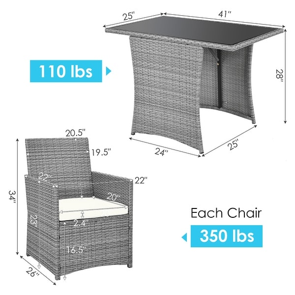 Costway 3PCS Patio Rattan Furniture Set Cushioned Sofa Armrest Garden
