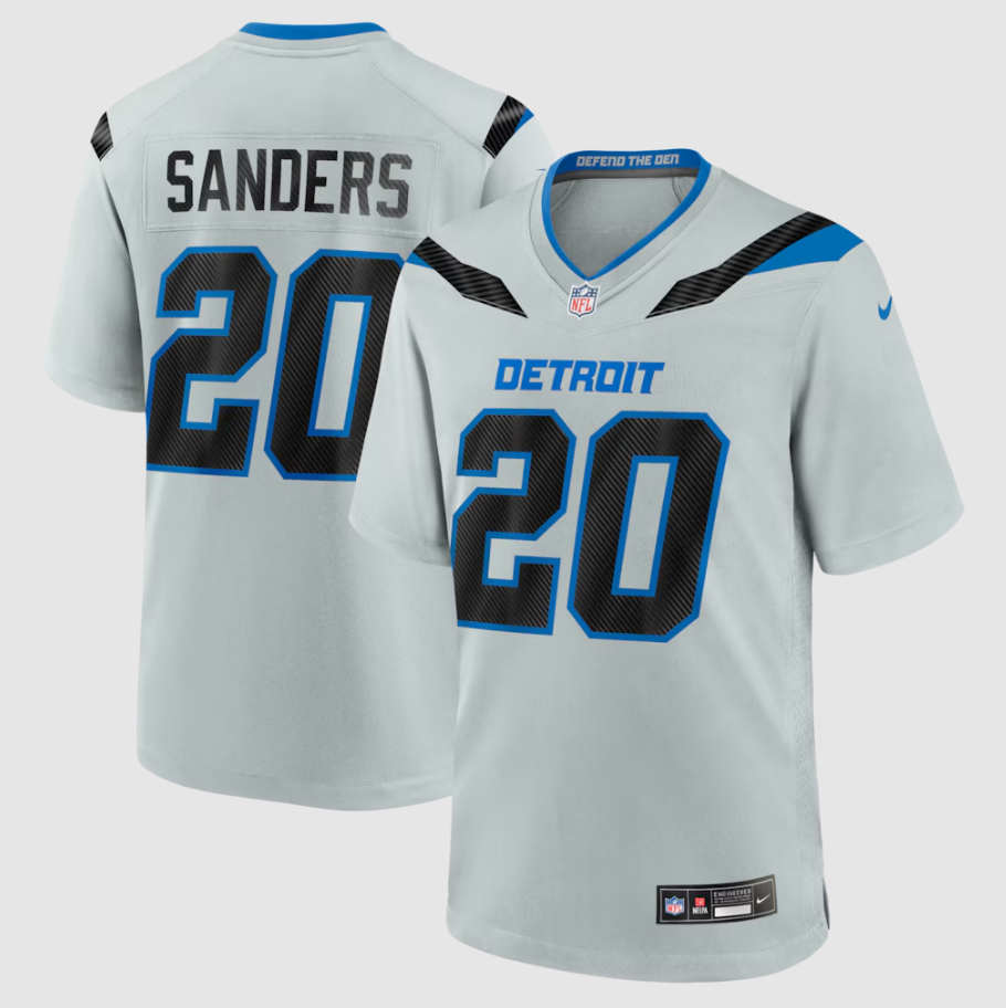 Men's Detroit Lions Barry Sanders #20 Silver 2026 Rivalries Collection Game Jersey