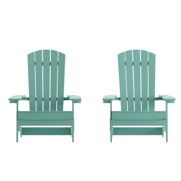Set of 2 AllWeather Modern Wide Slat Back Poly Resin Adirondack Chairs