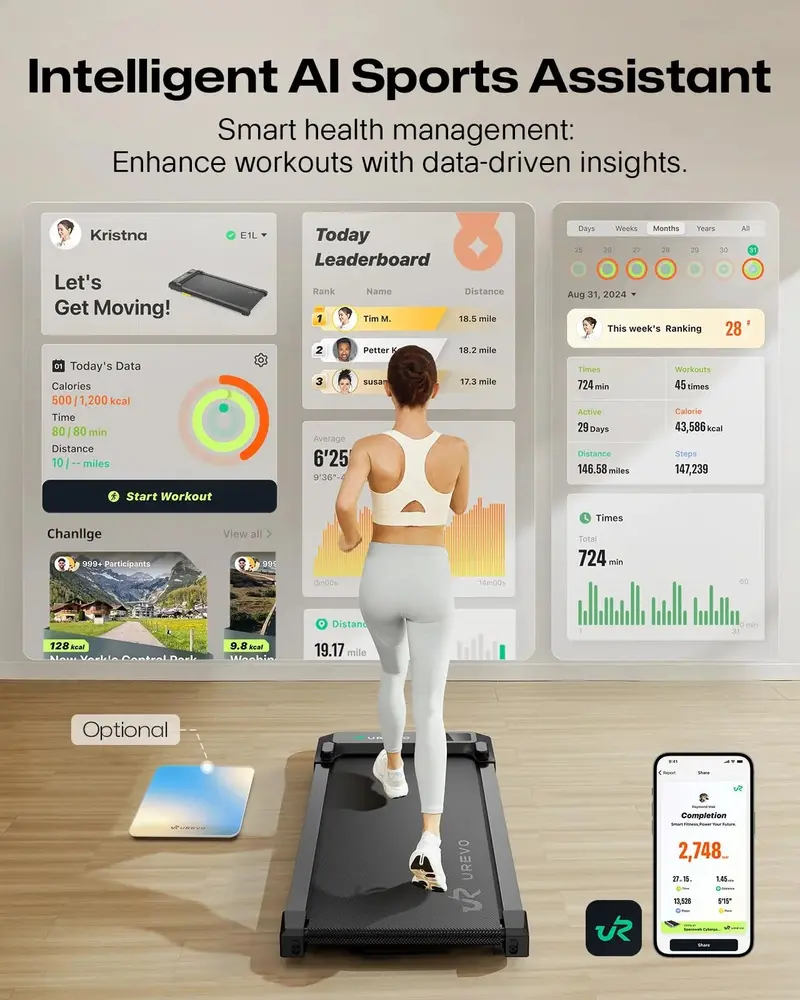 UREVO Smart Walking Pad – Compact Under-Desk Treadmill for Home Offices