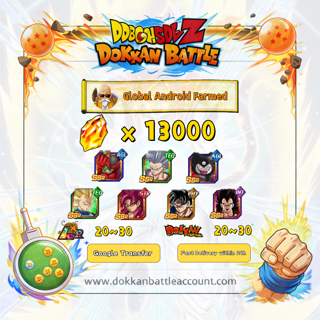 [Global] Dokkan Battle Farmed Account 13000 DS with 11th anniversary cards and beast gohan Cell Max and Gomah for Android 6635