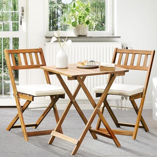 IDZO Heavy Duty 500lbs Weight Capacity Wicker Bistro Table and Chairs Set of 2 with Olefin Fabric Soft Cushions
