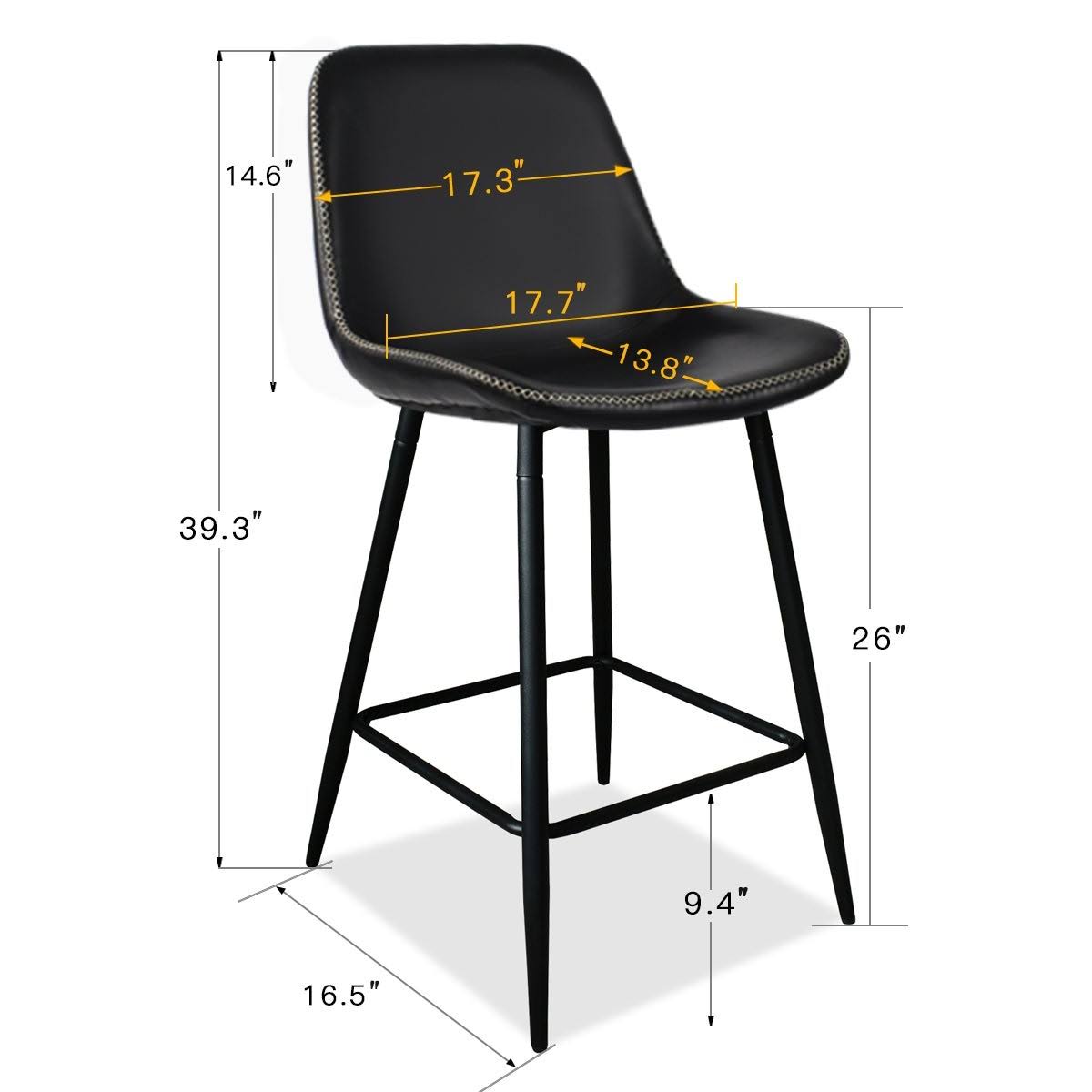 JL Creation Edmund Black Faux Leather 39.3 in. H Counter Bar Stool (Set of 2)