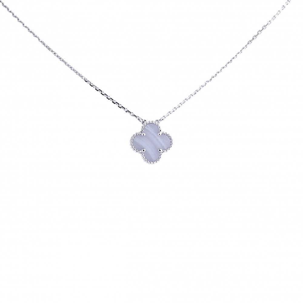 Van Cleef & Arpels Vintage Alhambra Necklace 18K White Gold Chalcedony