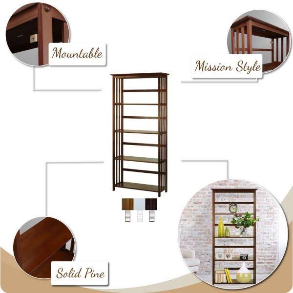 Mission Style 5-Shelf Bookcase-Espresso, Brown