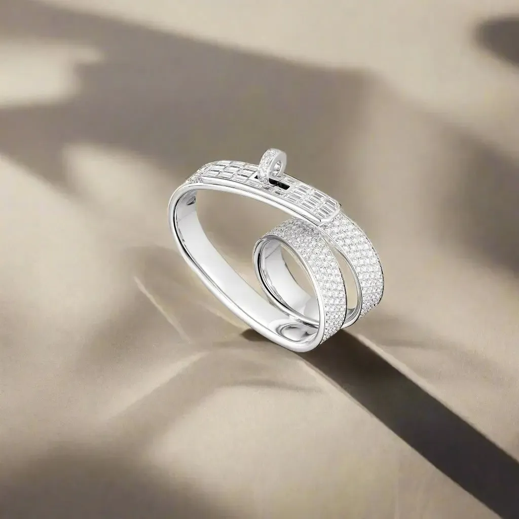 Hermès 18K White Gold & Diamond Kelly Gavroche Double Ring