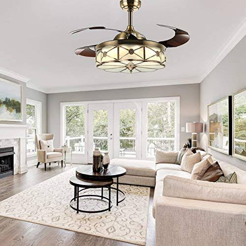 Moooni 36 inch Reversible Retractable Ceiling Fan with Lights and Remote Dimmab