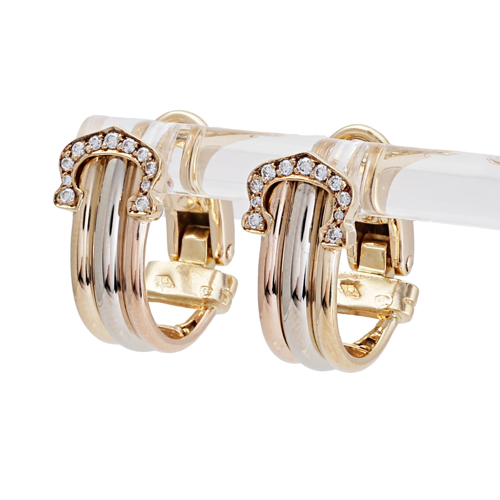 Cartier 2C Earrings Tri-Gold Diamond
