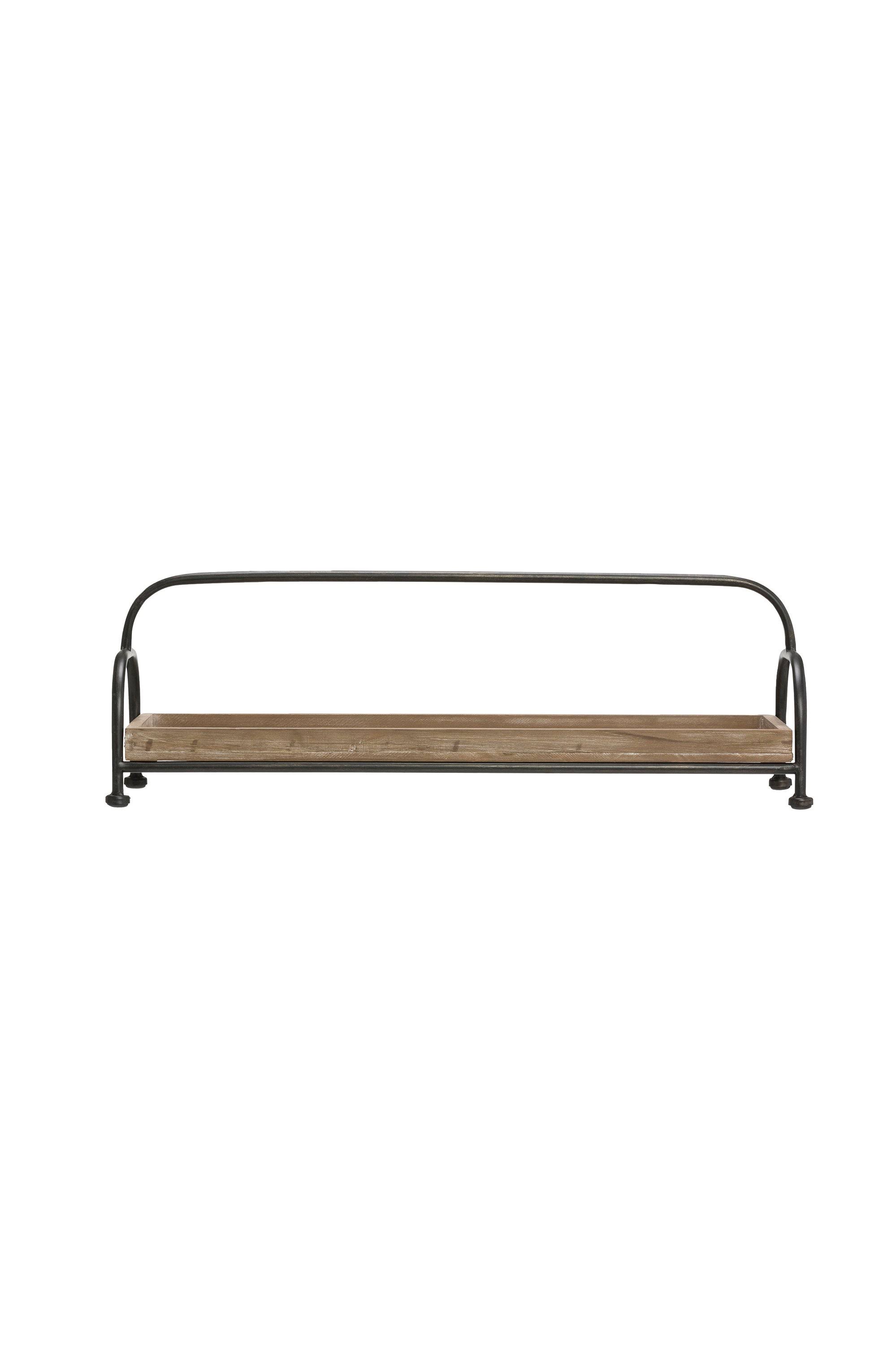 Rectangle Brown Wood Tray with Black Metal Stand