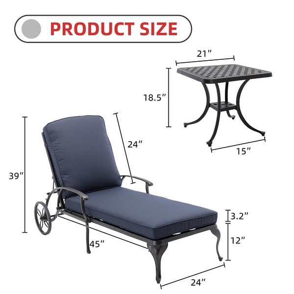 HOMEFUN Aluminum pool edge recliner with wheels that can tilt set of 3