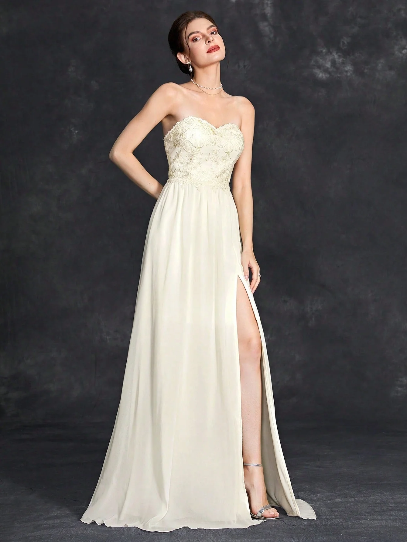Strapless Sweetheart Maxi Dress with High SlitClistos
