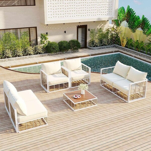 7 PCS Modern Outdoor Patio Furniture Set,Metal Sectional with Cushions