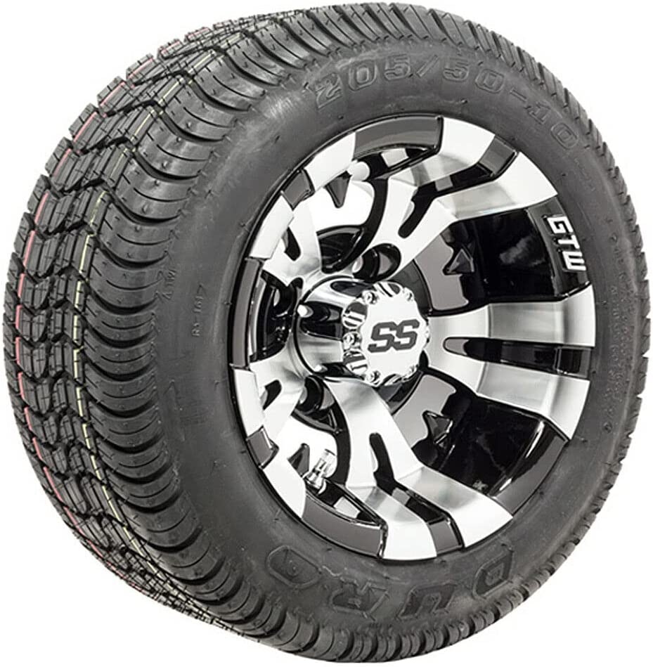 GTW Vampire 10 inch Machined Golf Cart Wheels on 18 inch Duro Street Tires (Set of 4)