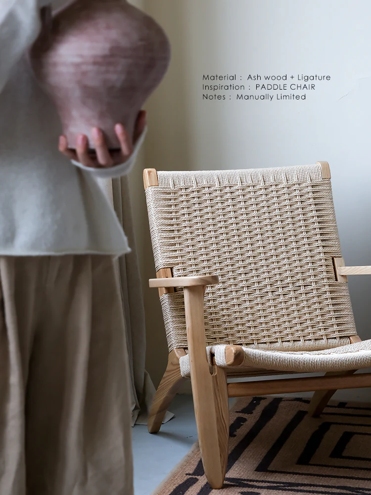 CH053-1 - Danish Vintage Paddle Chair: White, Handmade Rope, Single Seater