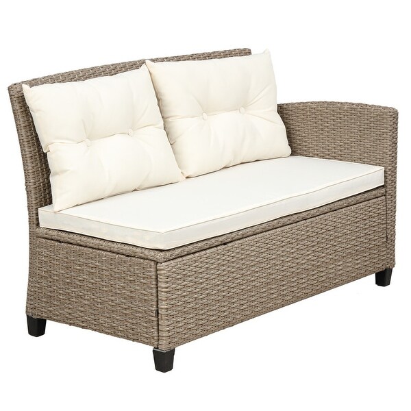 4 Piece Patio Wicker Sectional Sofa with Seat Cushions