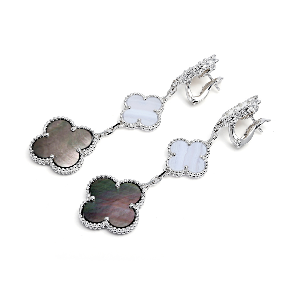 Van Cleef & Arpels Magic Alhambra 3 Motifs Earrings 18K White Gold VCARN18800